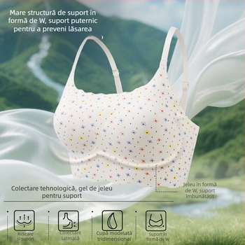 Sutien fără cusături, cu model floral, susținere moale, cupă completă, cupe din bumbac respirabile