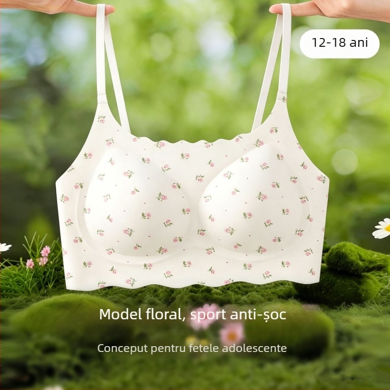 Sutien fără cusături, cu model floral, susținere moale, cupă completă, cupe din bumbac respirabile