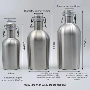 Sticlă de apă din oțel inoxidabil 304, pereți simpli, 64oz/2L, set pentru exterior