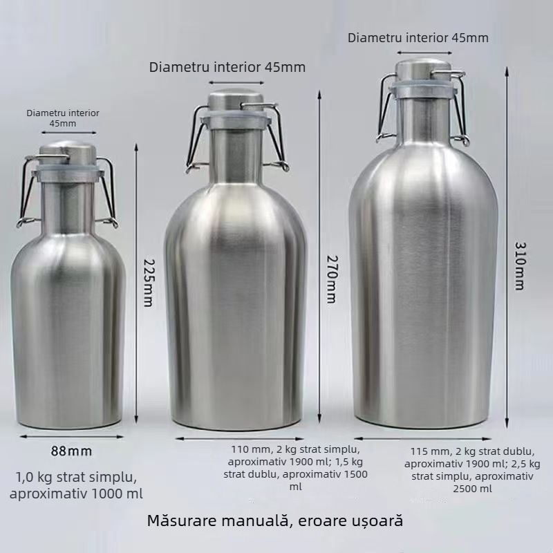 Sticlă de apă din oțel inoxidabil 304, pereți simpli, 64oz/2L, set pentru exterior