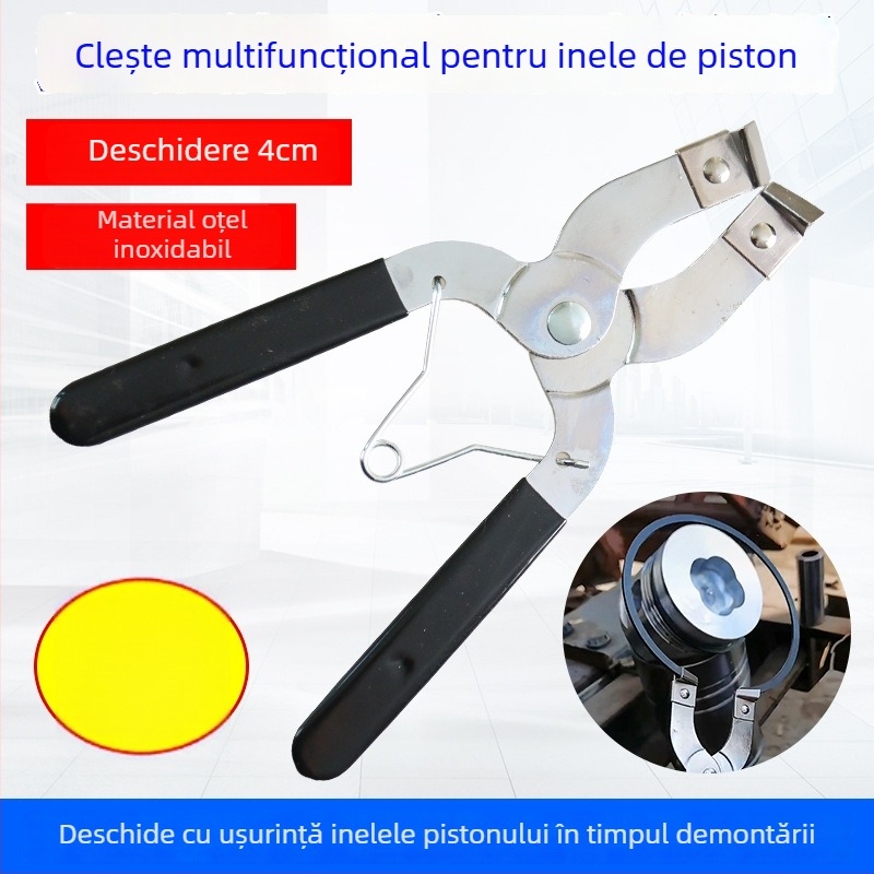Unealtă pentru comprimarea inelului de piston cu clemă încorporată pentru montaj și demontaj piston