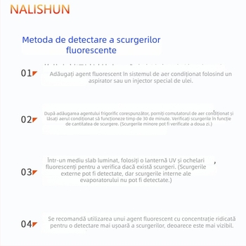 Kit de detectare a scurgerilor pentru aer condiționat auto, colorant mov fluorescent, set de 4 piese