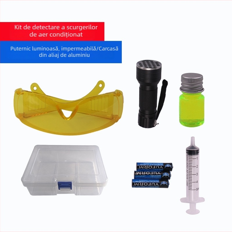 Kit de detectare a scurgerilor pentru aer condiționat auto, colorant mov fluorescent, set de 4 piese