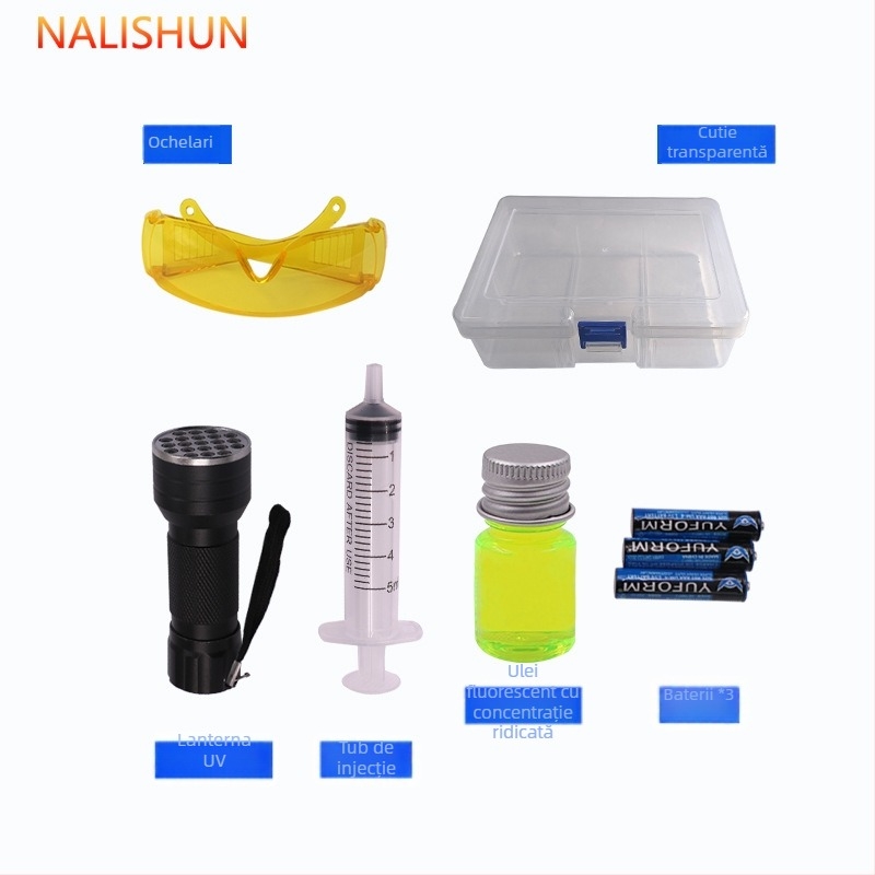 Kit de detectare a scurgerilor pentru aer condiționat auto, colorant mov fluorescent, set de 4 piese