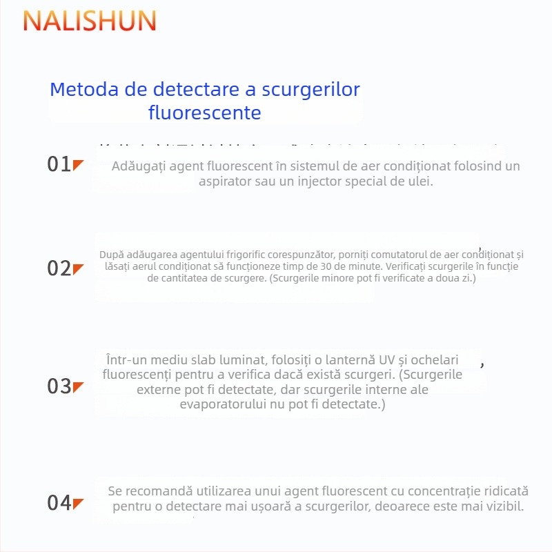 Kit de detectare a scurgerilor pentru aer condiționat auto, colorant mov fluorescent, set de 4 piese