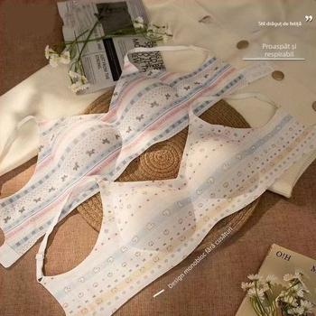 Sutien fără cusături, suport moale, model romantic Fair Isle, evidențierea sânilor mici, ridicare și push-up, confort fără arcuri