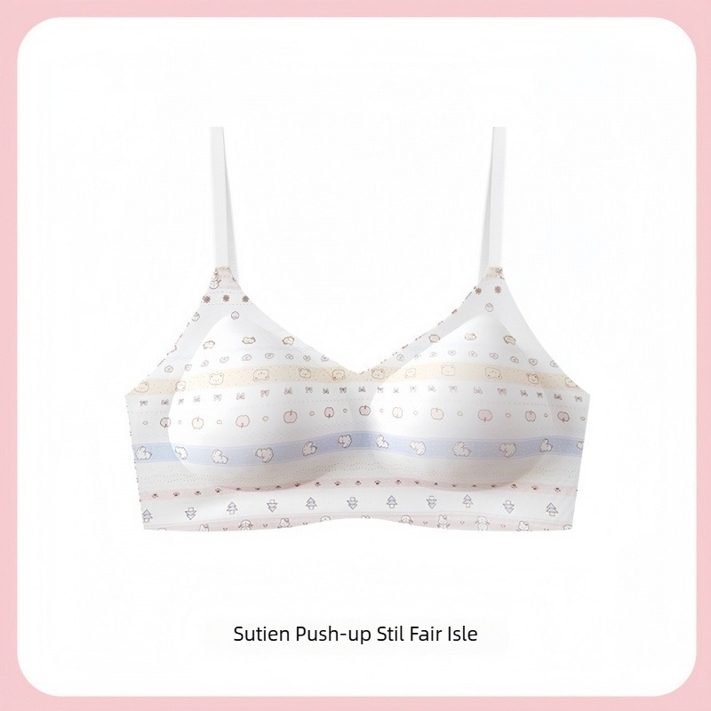 Sutien fără cusături, suport moale, model romantic Fair Isle, evidențierea sânilor mici, ridicare și push-up, confort fără arcuri