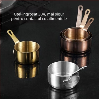 Ceașcă de sos din oțel inoxidabil 304 cu mâner, farfurie de sos în nuanță aurie, mică farfurie pentru dip cu sos de roșii și steak în stil occidental