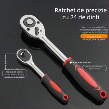 Set de scule multifuncțional cu 61 de piese, cu cheie cu soclu și cheie cu utilizare dublă, cutie de unelte pentru reparații la domiciliu și auto