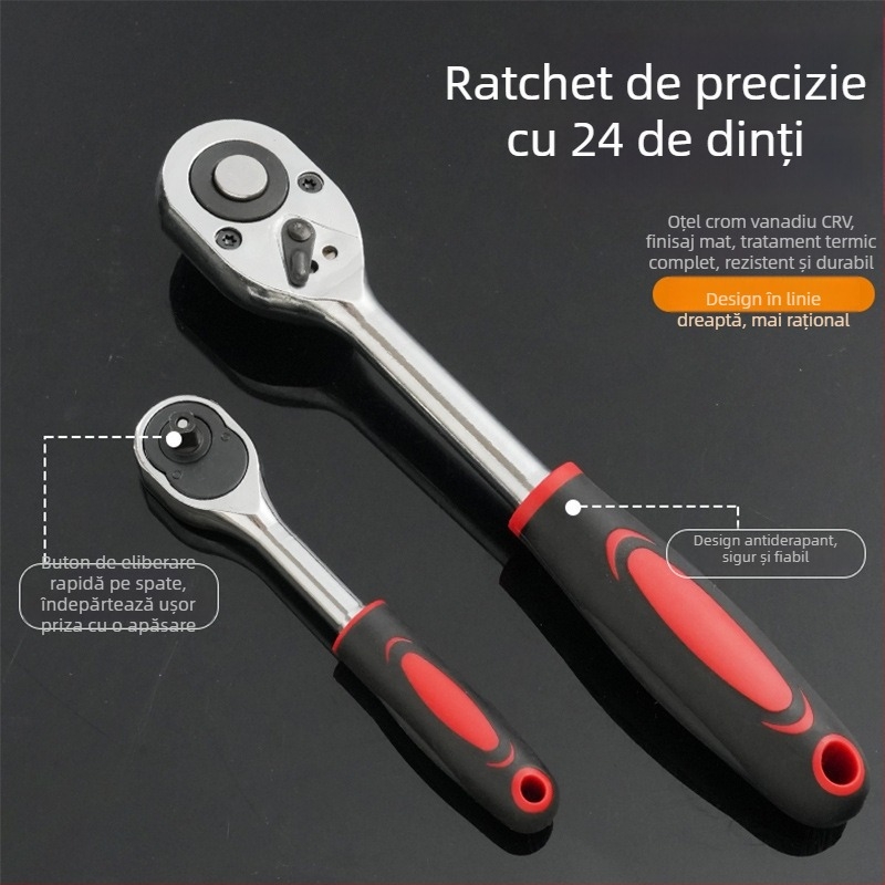 Set de scule multifuncțional cu 61 de piese, cu cheie cu soclu și cheie cu utilizare dublă, cutie de unelte pentru reparații la domiciliu și auto