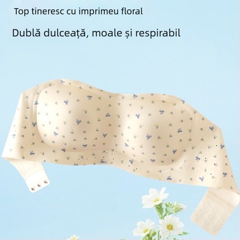 Top tubular fără bretele pentru sâni mici, răcoros, anti-derapare, cupă fără cusături, respirabil, imprimeu floral