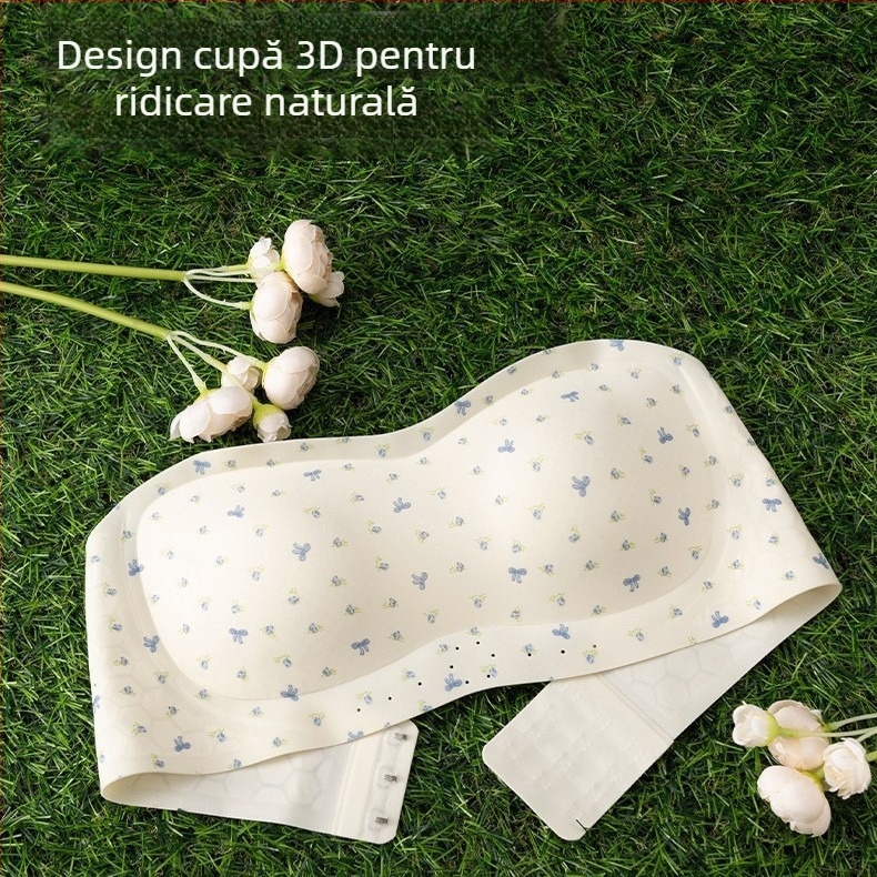 Top tubular fără bretele pentru sâni mici, răcoros, anti-derapare, cupă fără cusături, respirabil, imprimeu floral