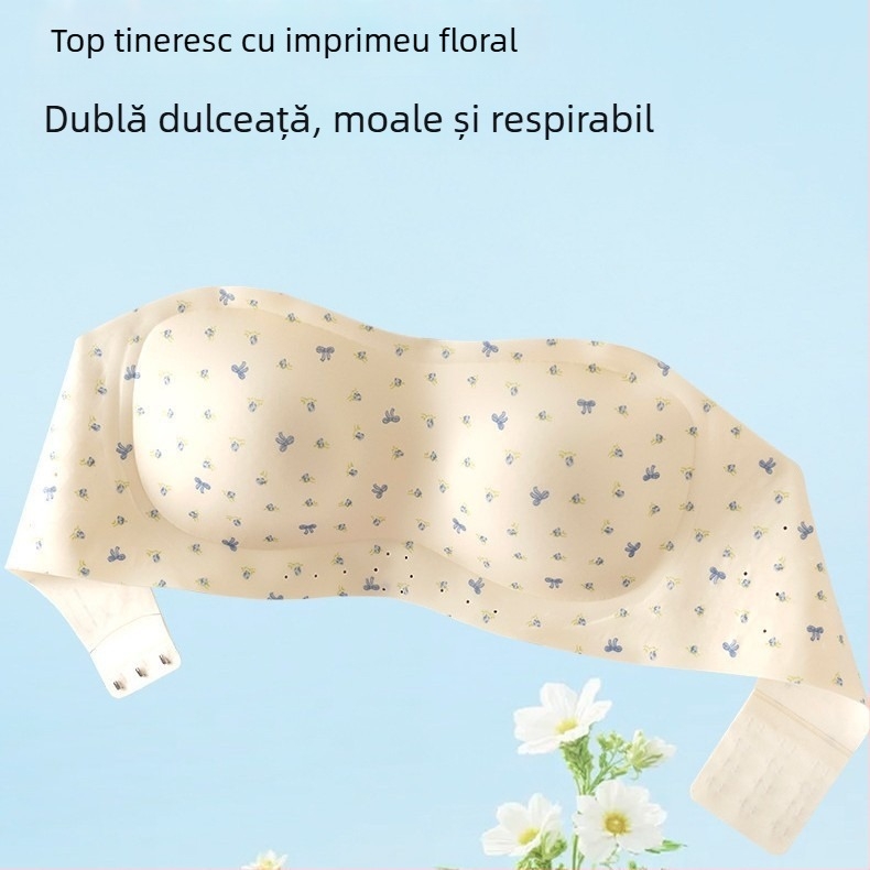 Top tubular fără bretele pentru sâni mici, răcoros, anti-derapare, cupă fără cusături, respirabil, imprimeu floral