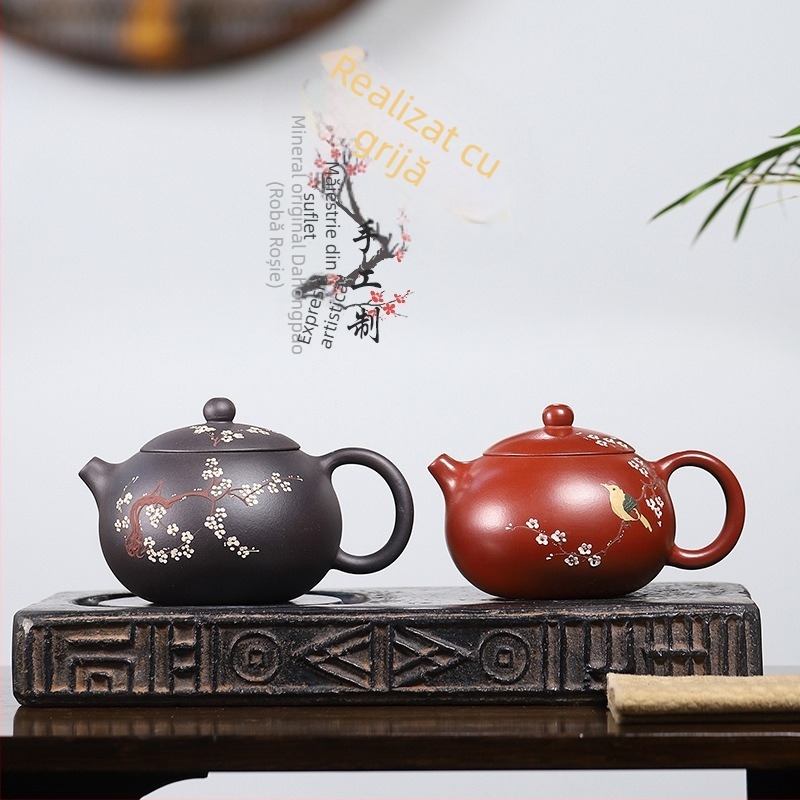 Ceainic Yixing din lut mov, pictură manuală pe ceramică, fabricat manual, pentru uz casnic