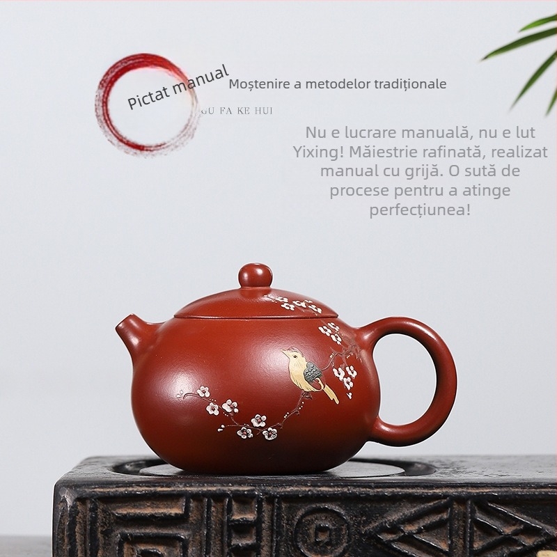 Ceainic Yixing din lut mov, pictură manuală pe ceramică, fabricat manual, pentru uz casnic