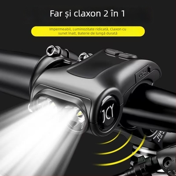Lumină pentru bicicletă cu claxon și încărcare USB-C, două în unu, pentru biciclete de munte și de drum