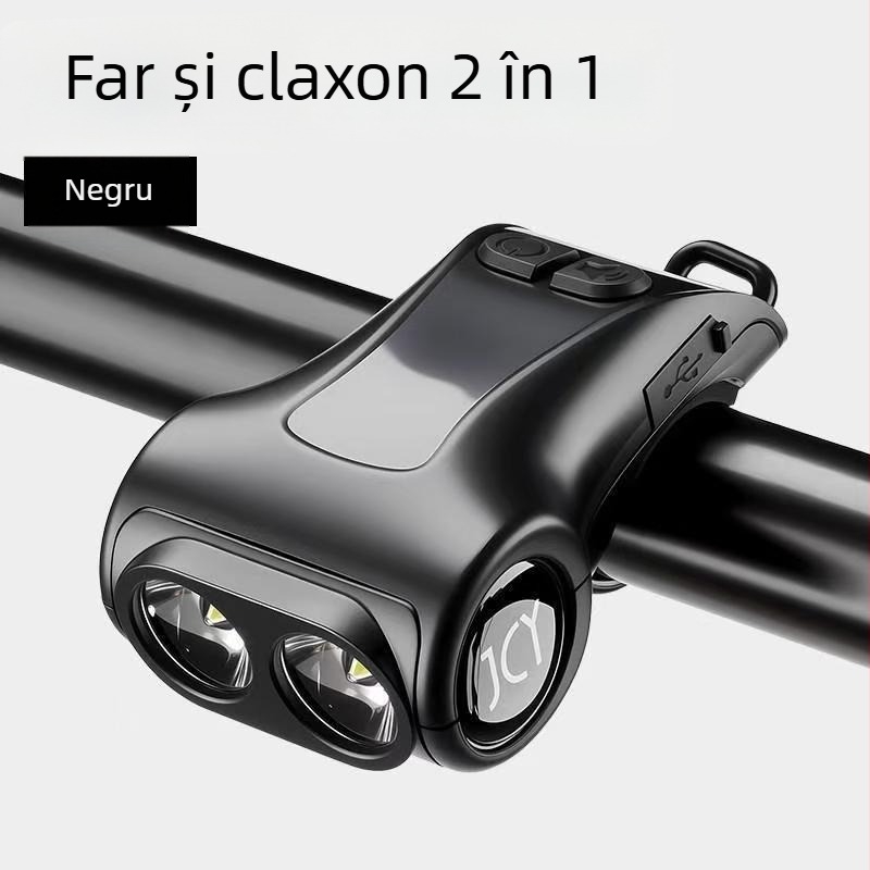 Lumină pentru bicicletă cu claxon și încărcare USB-C, două în unu, pentru biciclete de munte și de drum