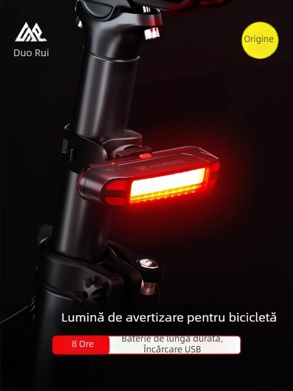 Lumină spate reîncărcabilă pentru bicicletă, pentru plimbări nocturne, încărcare USB, montare cu curea pentru MTB și biciclete de oraș