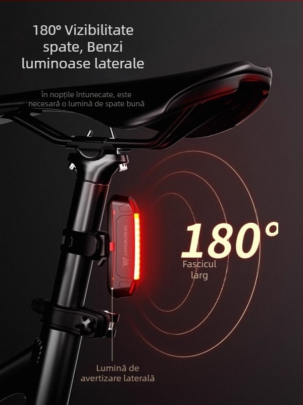 Lumină spate reîncărcabilă pentru bicicletă, pentru plimbări nocturne, încărcare USB, montare cu curea pentru MTB și biciclete de oraș