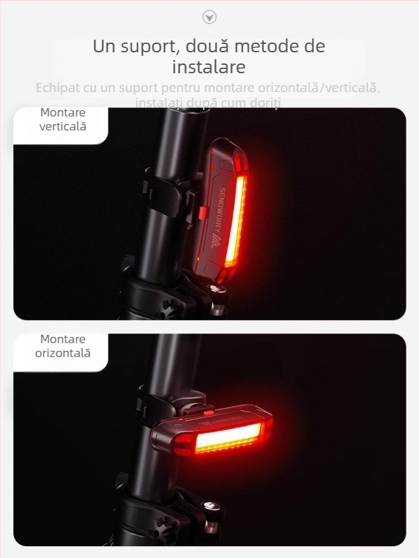 Lumină spate reîncărcabilă pentru bicicletă, pentru plimbări nocturne, încărcare USB, montare cu curea pentru MTB și biciclete de oraș