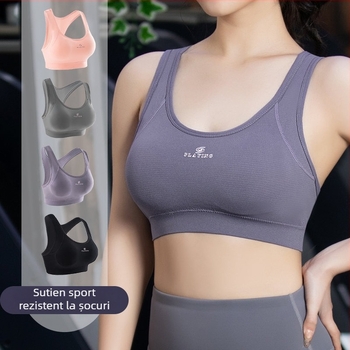 Maiou sport antișoc cu pernuțe pentru sân, fără fir, respirabil, absorbant de sudoare, modelator pentru femei