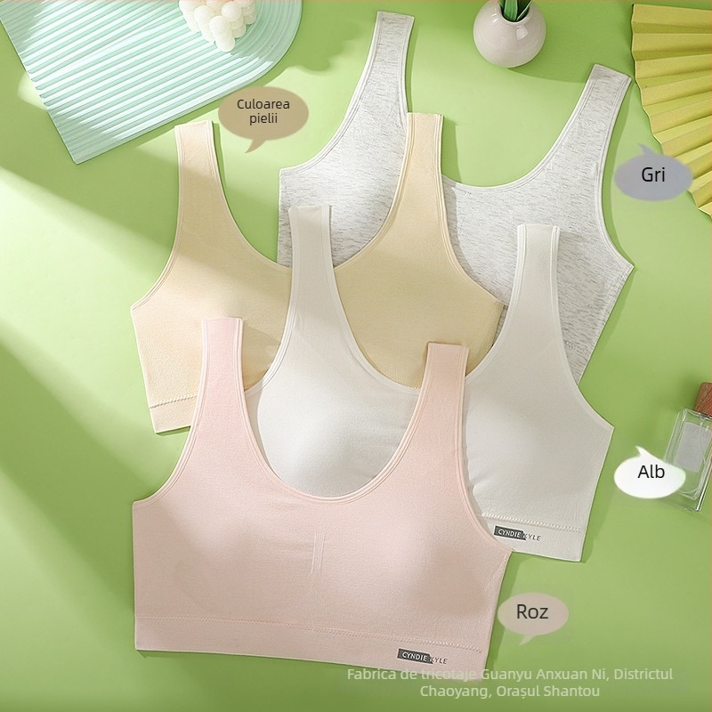 Sutien sport pentru adolescente cupe fixe, cupă triunghiulară, spumă subțire, nylon