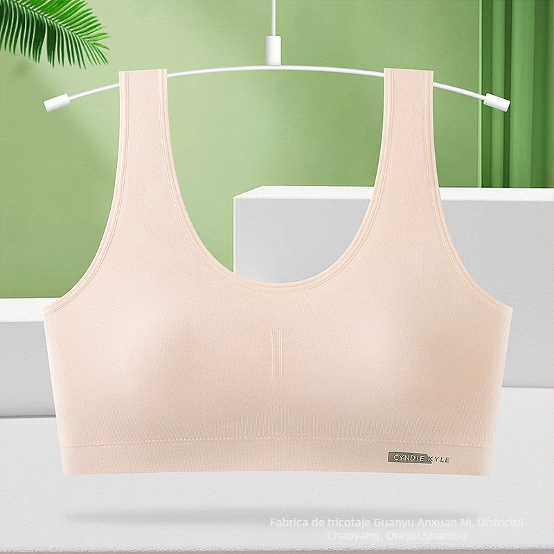 Sutien sport pentru adolescente cupe fixe, cupă triunghiulară, spumă subțire, nylon