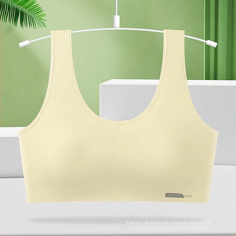 Sutien sport pentru adolescente cupe fixe, cupă triunghiulară, spumă subțire, nylon