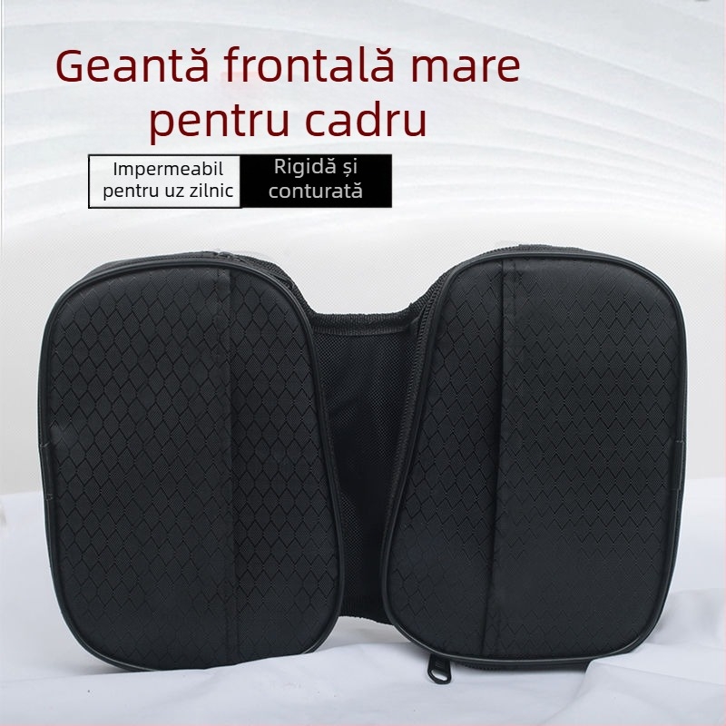 Geantă pentru cadrul bicicletei de munte cu compartimente pentru tubul superior și șa, buzunar pentru telefon