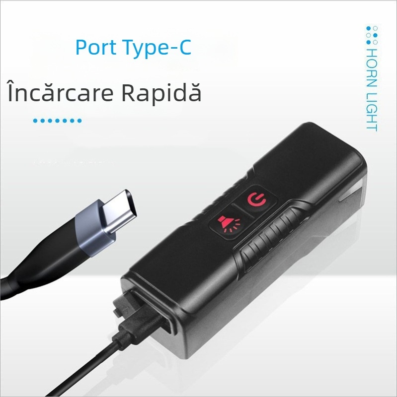 Lumină de bicicletă 2 în 1 cu claxon, far frontal pentru munte și oraș, impermeabil