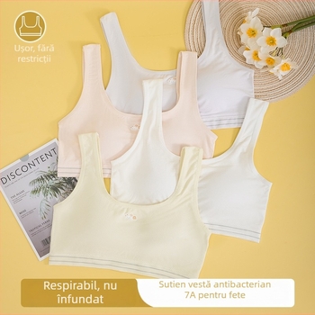 Sutien sport pentru adolescente, fără arc, cupe fixe, respirabil și confortabil.