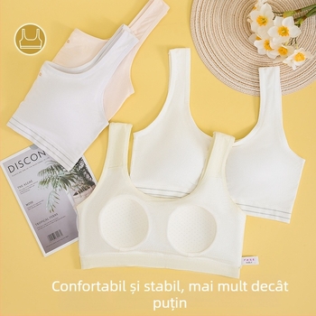 Sutien sport pentru adolescente, fără arc, cupe fixe, respirabil și confortabil.