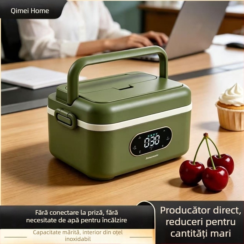 Cutie de prânz electric izolată, fără apă adăugată, cu temporizator USB, oțel inoxidabil 304, portabilă pentru mașină