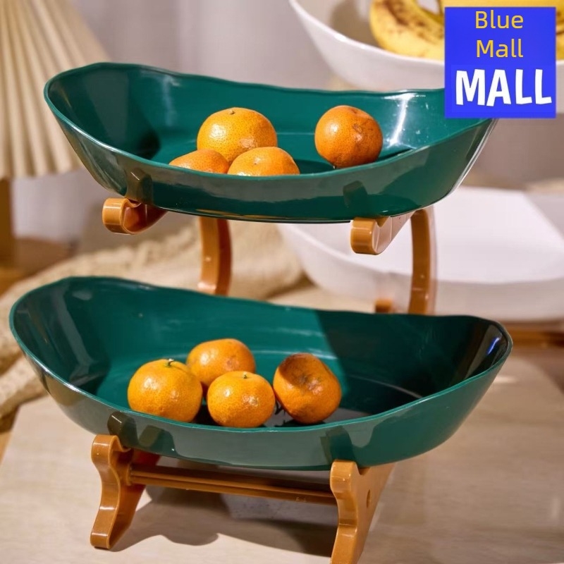 Tavă de fructe cu mai multe etaje pentru living, tavă mare de fructe cu două etaje, organizer din plastic în stil retro