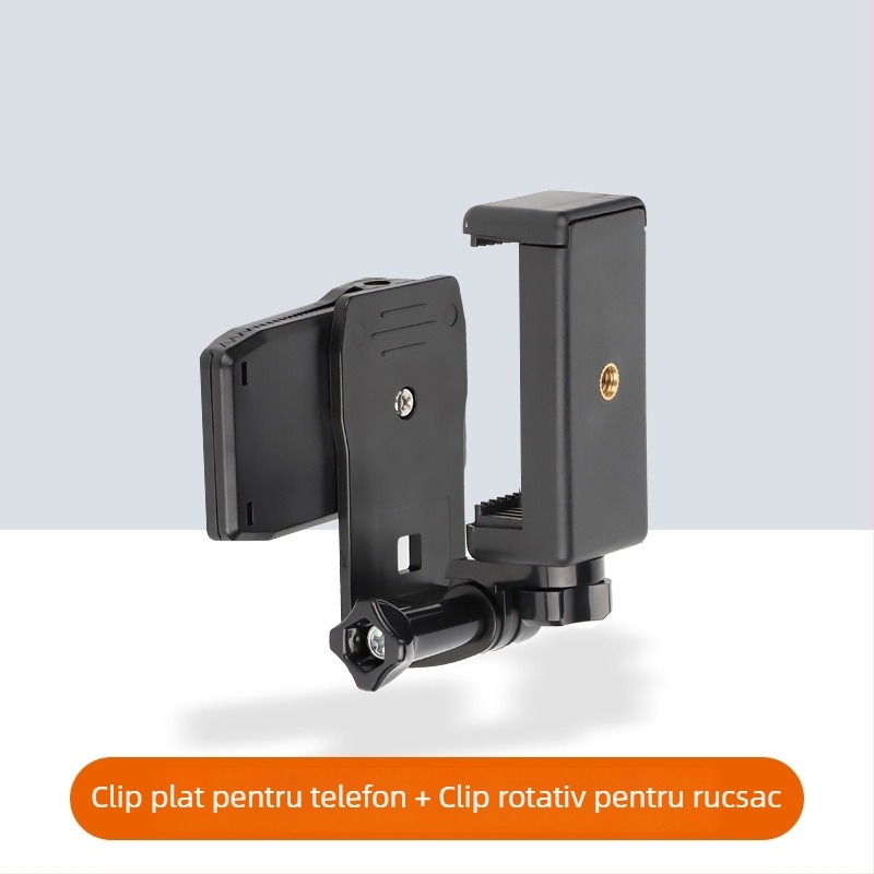 Suport de telefon pentru rucsac — montură pe piept cu clemă rotativă, filmare din perspectiva primelor persoane
