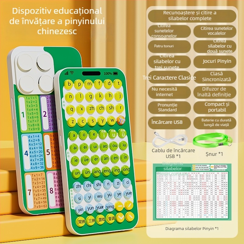 Dispozitiv inteligent de învățare Pinyin de buzunar pentru preșcolari, dispozitiv de învățare Pinyin, antrenament de fonetică Pinyin, jucărie educativă