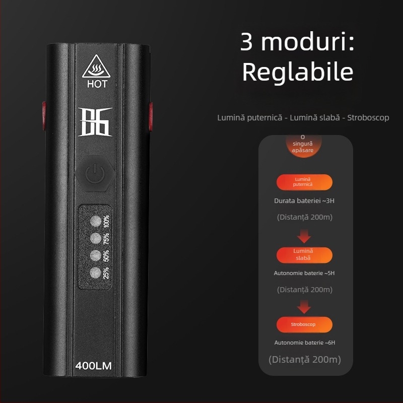 Set de lumini pentru bicicletă: far frontal puternic și lumină spate impermeabilă pentru noapte, compatibil cu biciclete de munte și de oraș, pentru copii