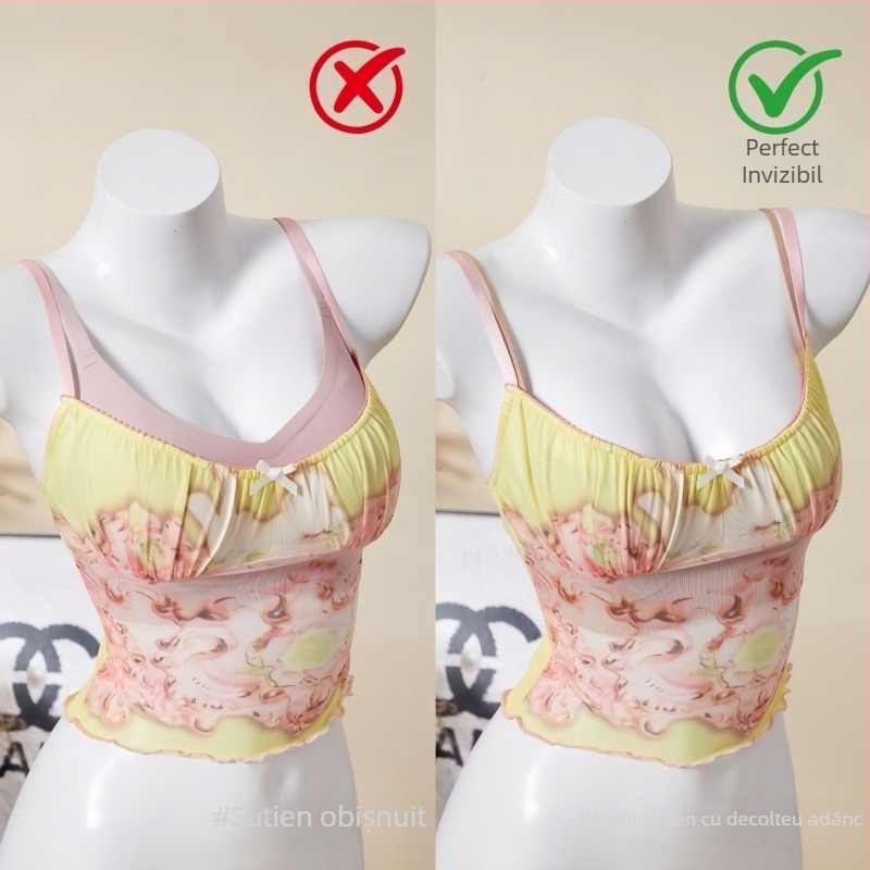  Sutien fără cusături pentru spate deschis, decolteu adânc, pentru bust mic, strângere laterală, bretele subțiri, spate frumos