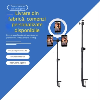 Suport de birou pentru telefon cu LED inelar, pentru transmisiuni live, selfie de înfrumusețare și filmări pentru vlogger, braț telescopic