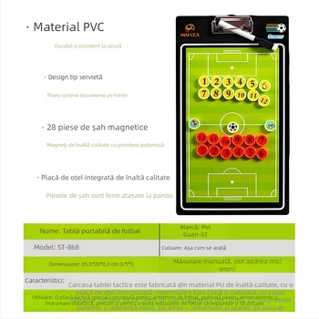 Tablă tactică de fotbal cu piese magnetice, tablă de antrenor ștergătoare