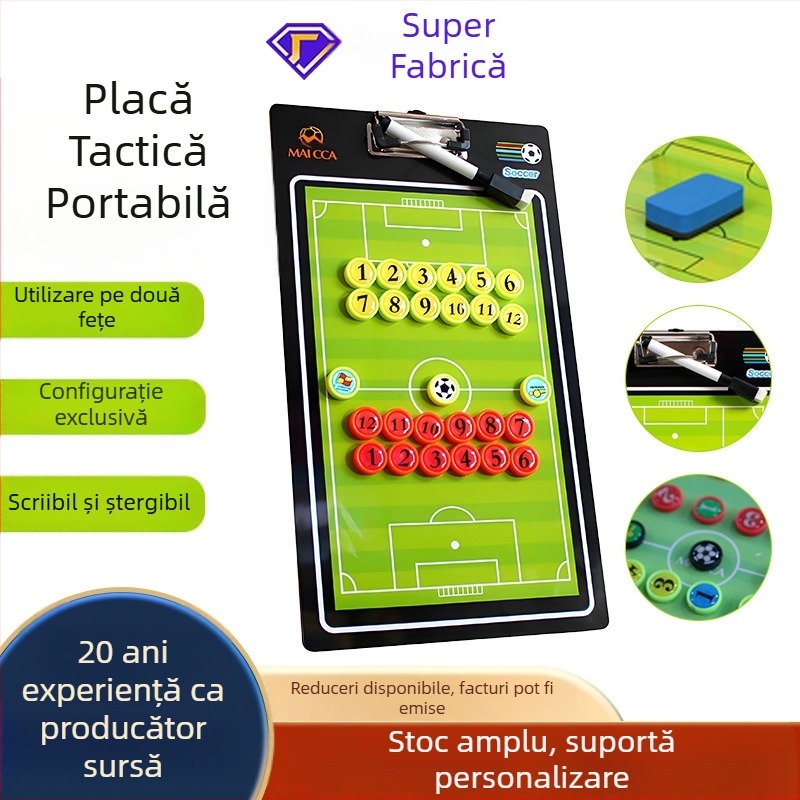 Tablă tactică de fotbal cu piese magnetice, tablă de antrenor ștergătoare