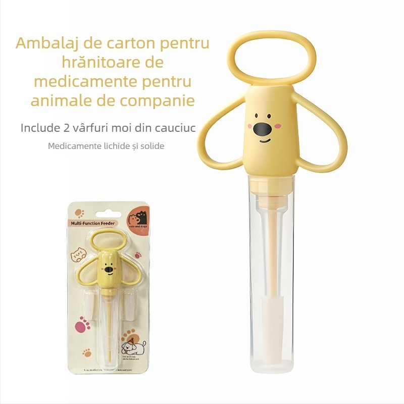 Dispenser de medicamente pentru animale de companie, din silicon moale, pentru pisici și câini, design desen animat