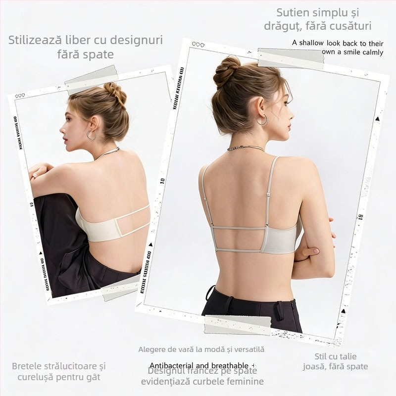 Bustier fără cusături, design cu spate deschis și lift invizibil, cupă 3/4, cupă modelată din latex, bretele fixe, căptușeală din elastan