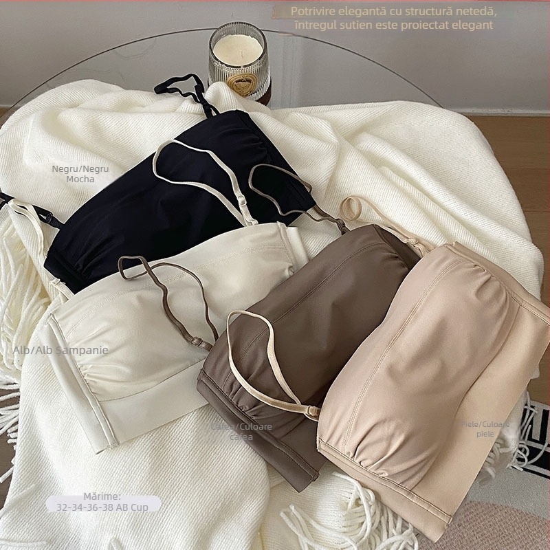 Sutien bandeau fără cusături, cupe subțiri, spate deschis, fără balene, confortabil pentru uz zilnic