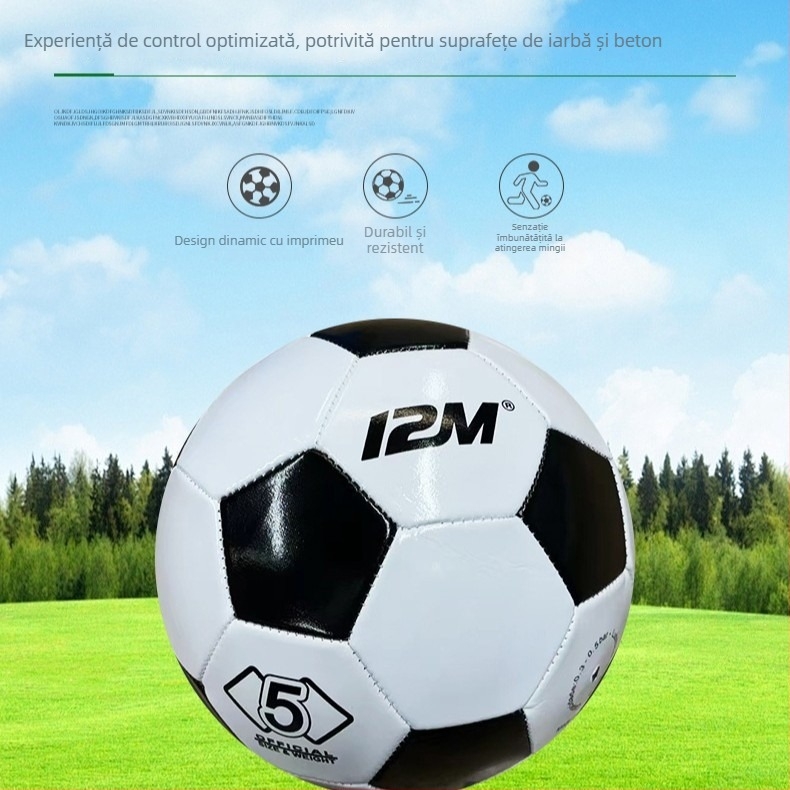 Minge de fotbal de antrenament, mărime 5, pentru elevi, PVC, cameră interioară din cauciuc, bună etanșeitate