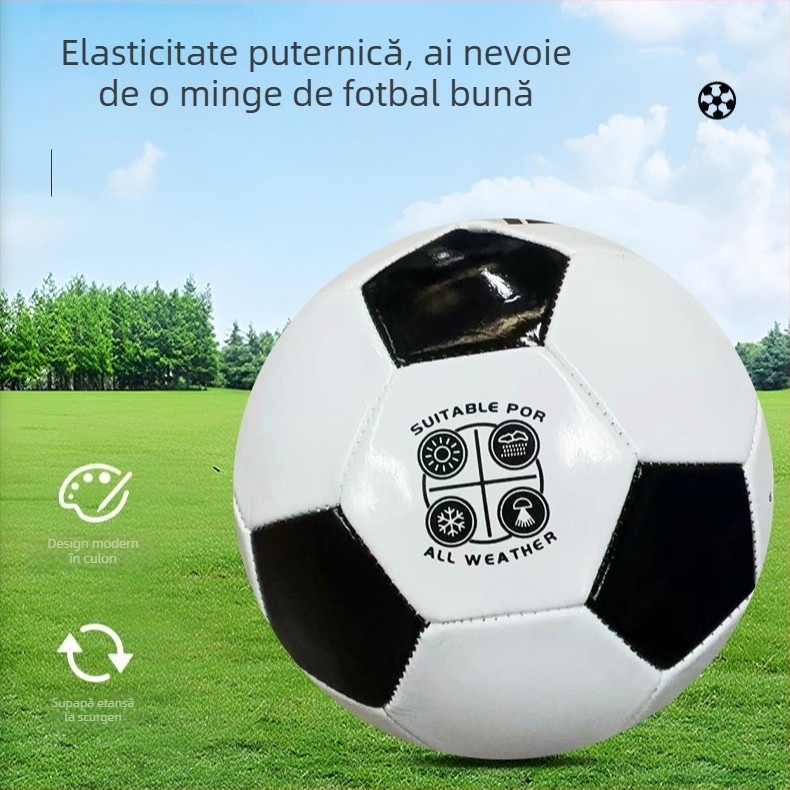 Minge de fotbal de antrenament, mărime 5, pentru elevi, PVC, cameră interioară din cauciuc, bună etanșeitate