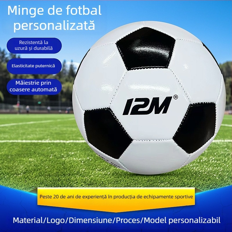 Minge de fotbal de antrenament, mărime 5, pentru elevi, PVC, cameră interioară din cauciuc, bună etanșeitate