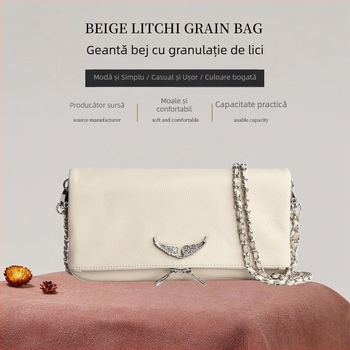 Geantă de damă cu textură de lychee și ornament cu aripioare, mică geantă pătrată cu curea din lanț, versatilă pentru uz zilnic