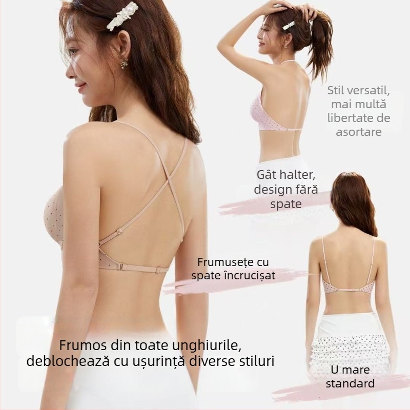Sutien halter cu spate decupat, ușor pentru vară, bretele subțiri, fără cusături, pentru bust mic, spate în formă de U