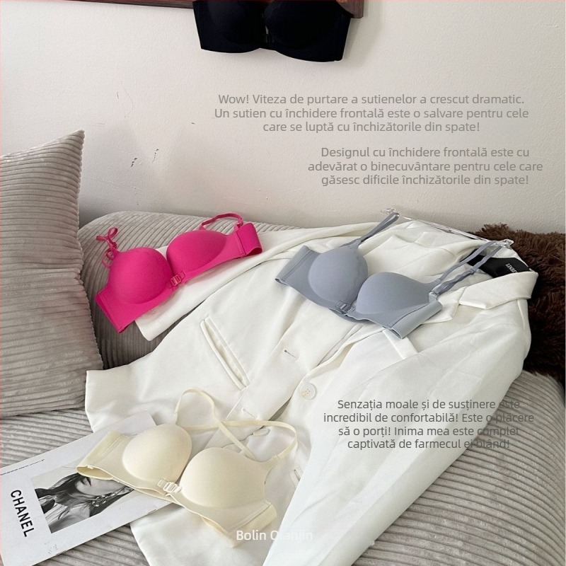 322 Sutien wireless cu închidere frontală, push-up, modelare a spatelui, purtare în multiple moduri